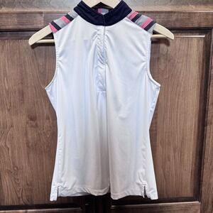 Fairway & Greene Ladies Sleeveless Golf Polo Shirt Size Small White Pink Stripe